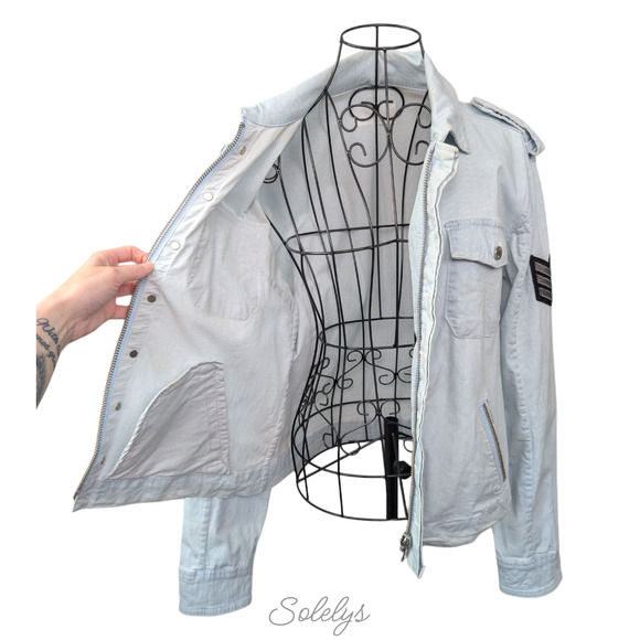 Zadig & Voltaire Kavy Rae Light Blue Cotton Military Utility Jacket Patch Medium - Picture 8 of 15